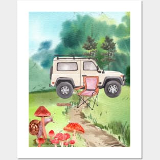 Camping Outdoor in a Jeep Posters and Art